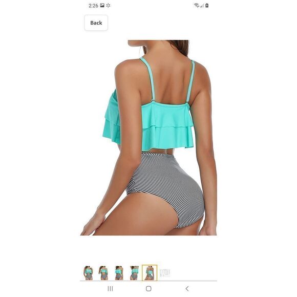 New Small Greenish Blue 2pc Tempt Me Ruffle High-Waist Ruched Bikini Swi… - Picture 5 of 10